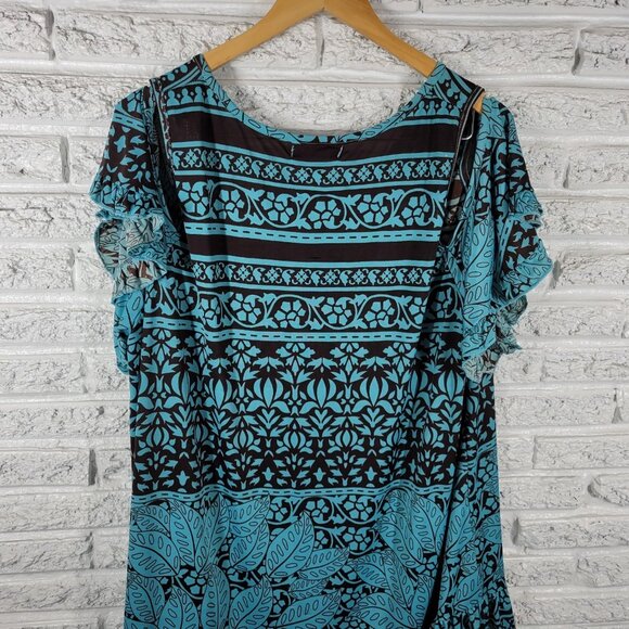 Paisley Vine Womens Dress 2XL Plus Flutter Sleeve Blue Geometric GEO221XE - Picture 8 of 12